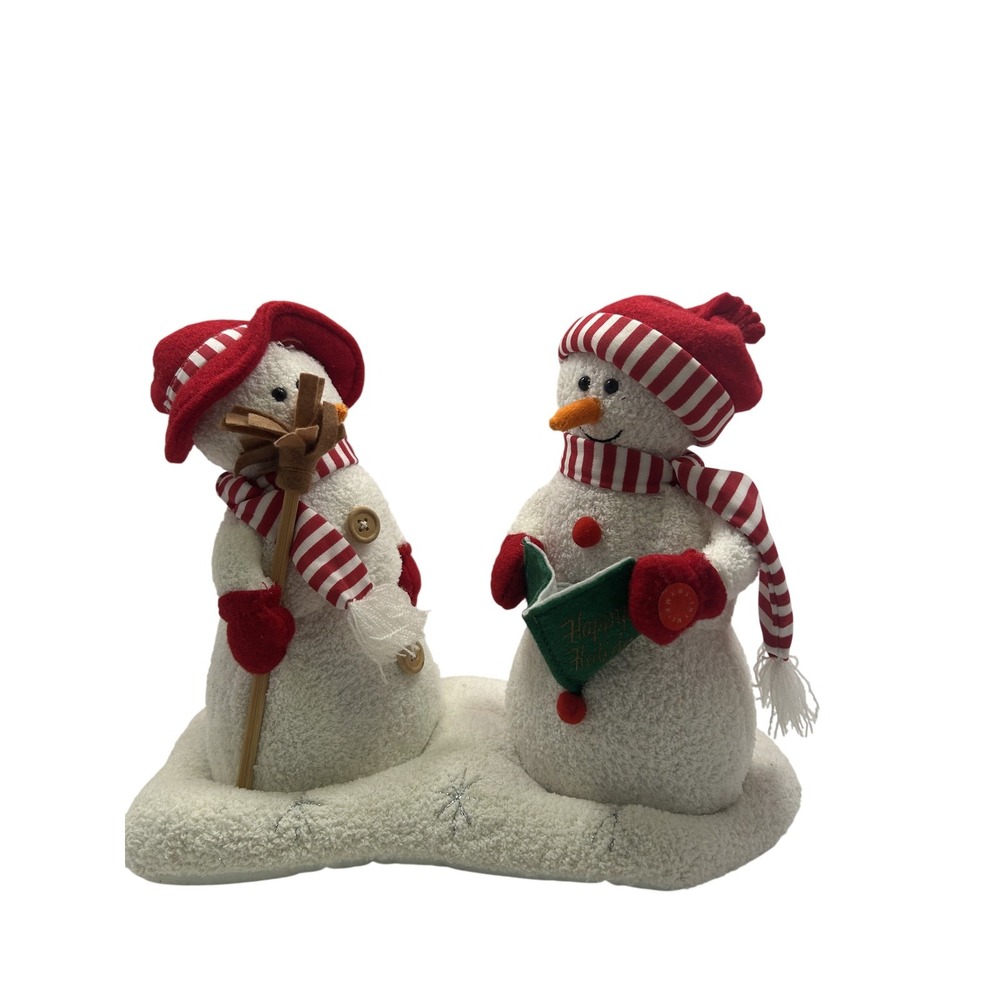 Christmas Snowman Figurines Red Stripe Hats Scarf Book Broom Decor Medium
